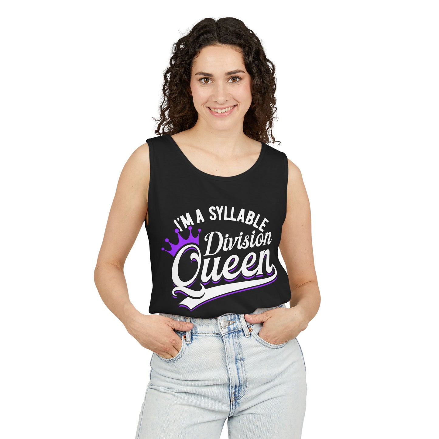 Syllable Queen Unisex Garment-Dyed Tank Top - Fun and Stylish for Teachers, Perfect for Summer Celebrations!