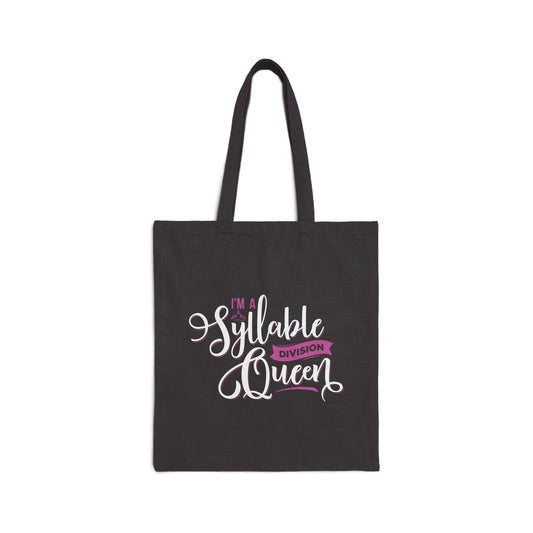 Syllable Queen Cotton Canvas Tote Bag - Perfect for Teachers and Word Lovers