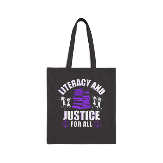 Literacy and Justice Cotton Canvas Tote Bag - Eco-Friendly Teacher Gift