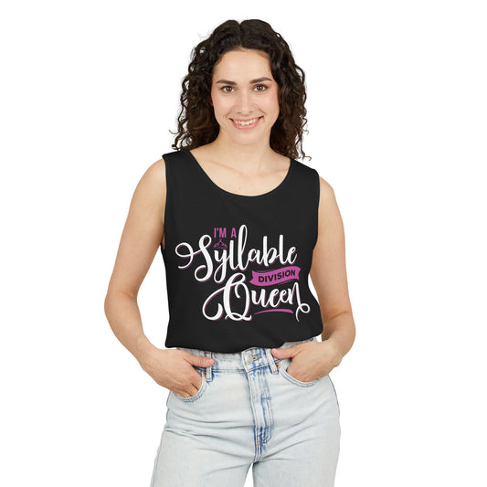 Syllable Division Queen Tank Top - Unisex Garment-Dyed Tee for Language Lovers